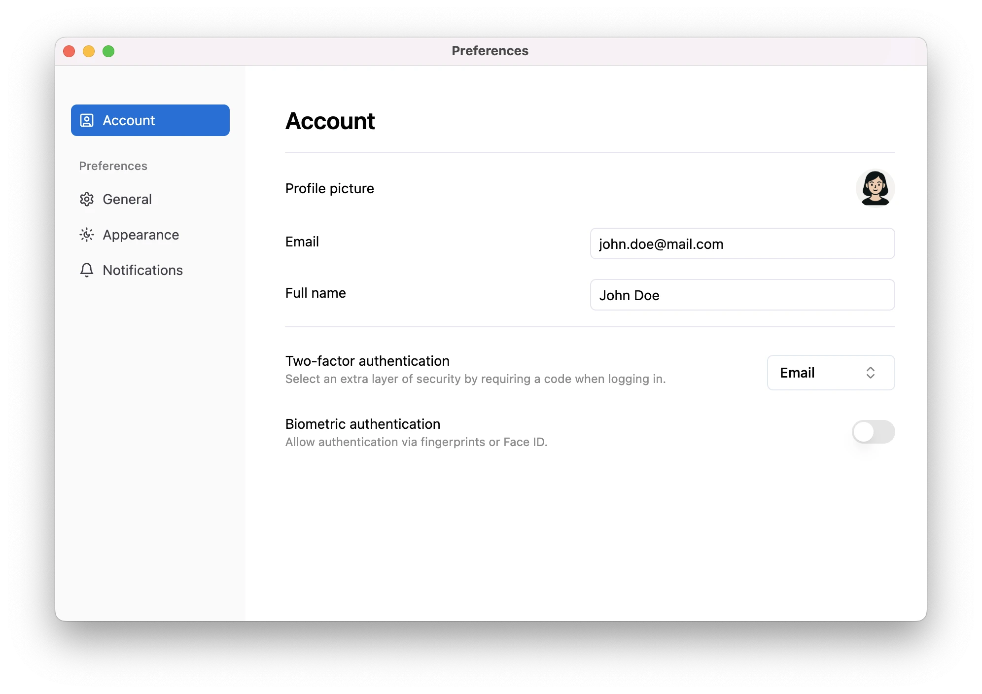 Screenshot of the desktop app with web UI