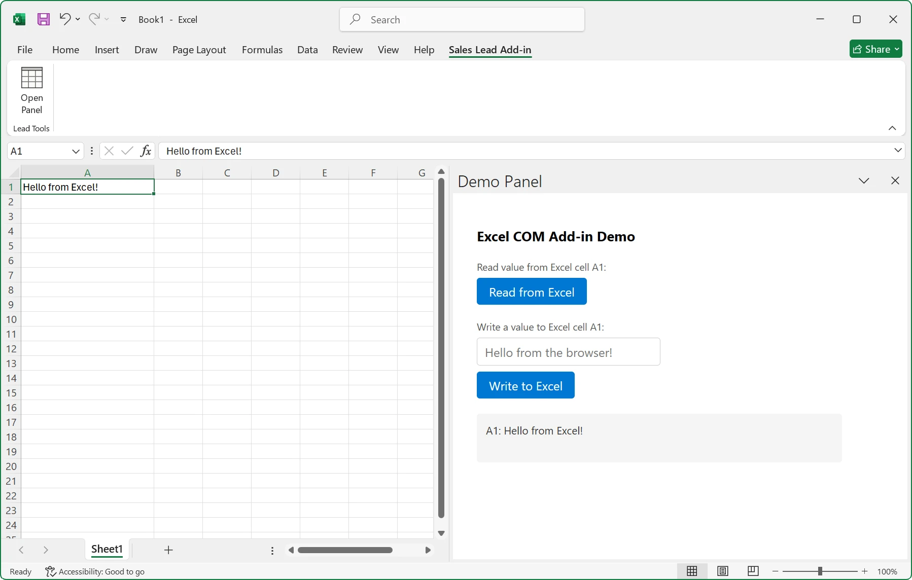 A custom pane in Excel with DotNetBrowser