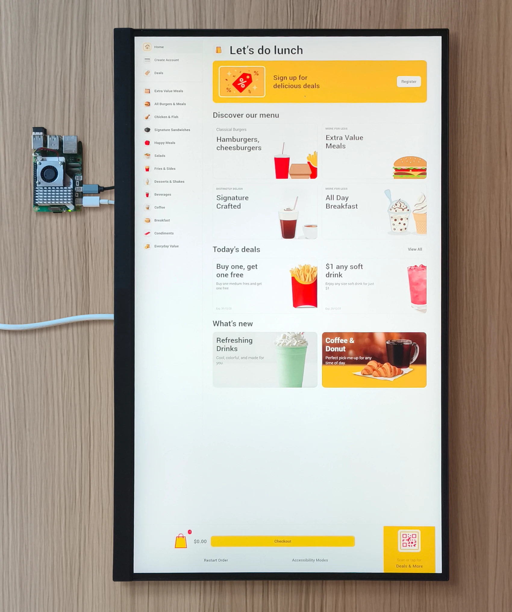 The kiosk app made with Avalonia and DotNetBrowser launched on Raspberry Pi 5