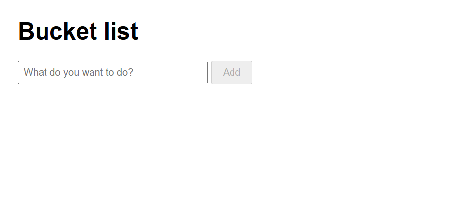The bucket list page with an empty list