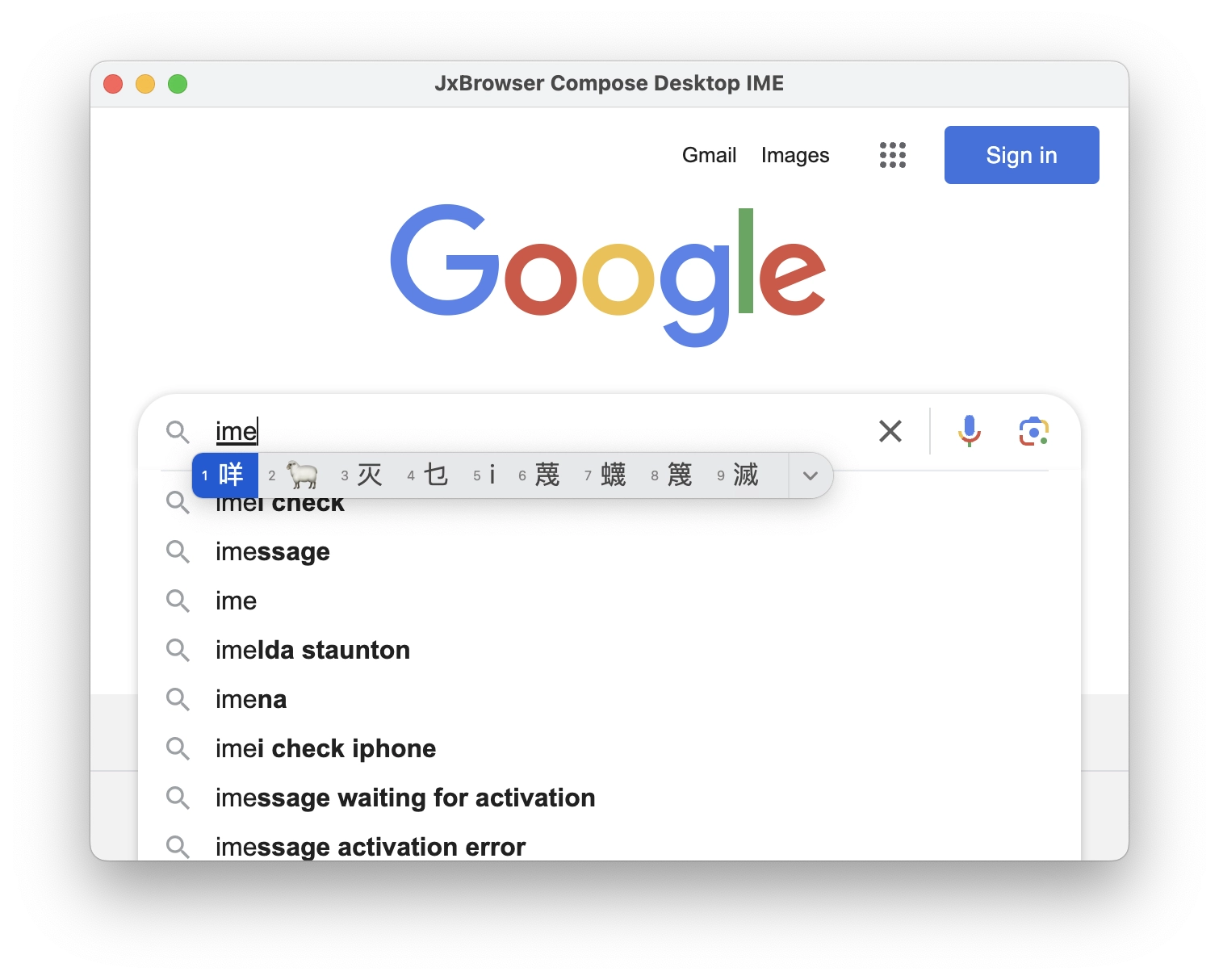 IME suggestion popup