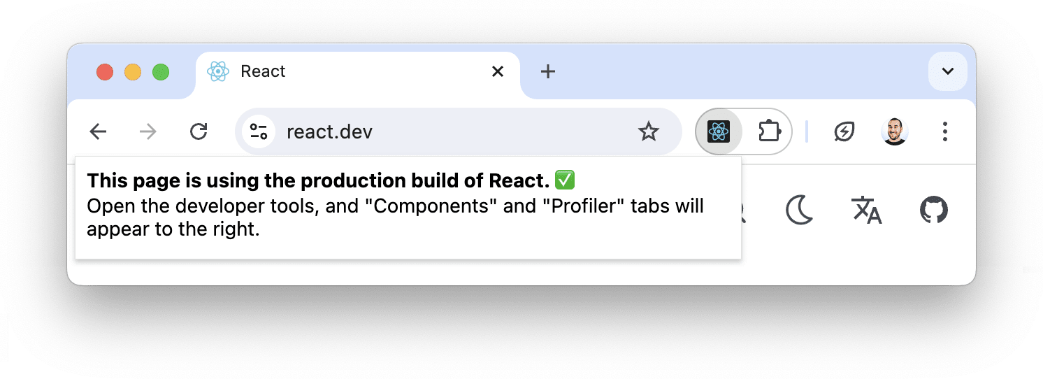 The React DevTools&rsquo; action pop-up window