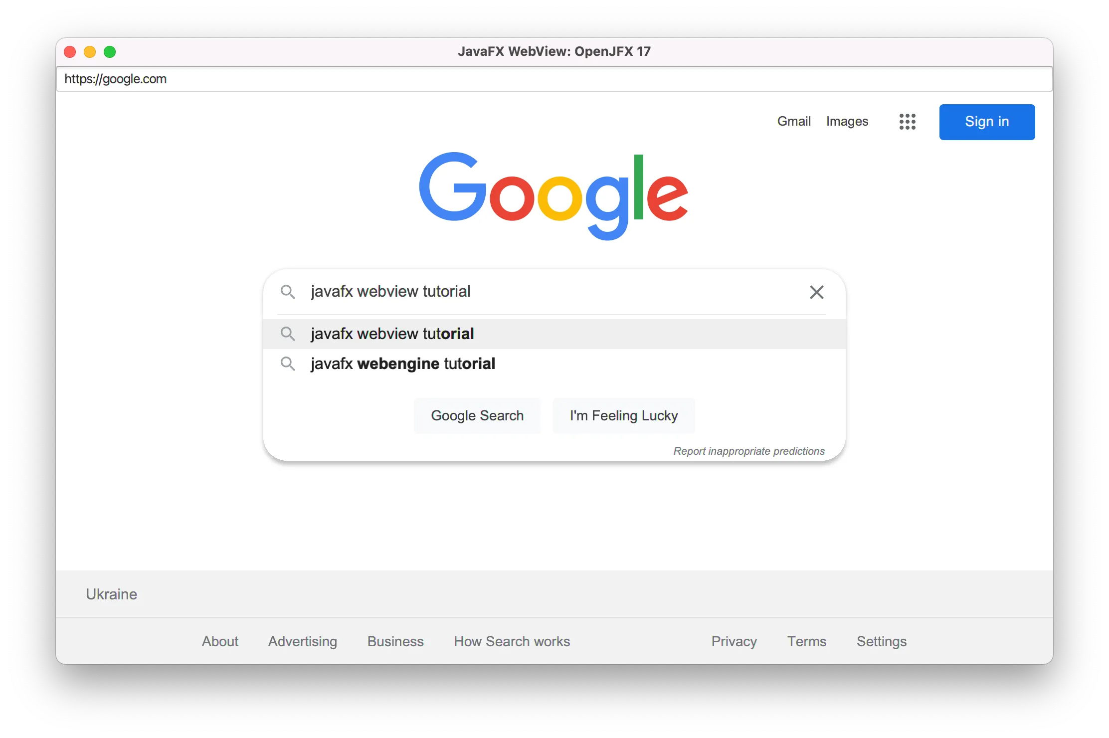 JavaFx 17 WebView Google