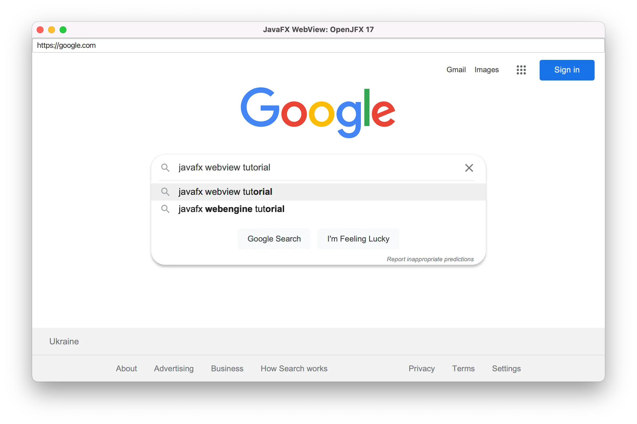 JavaFx 21 WebView Google