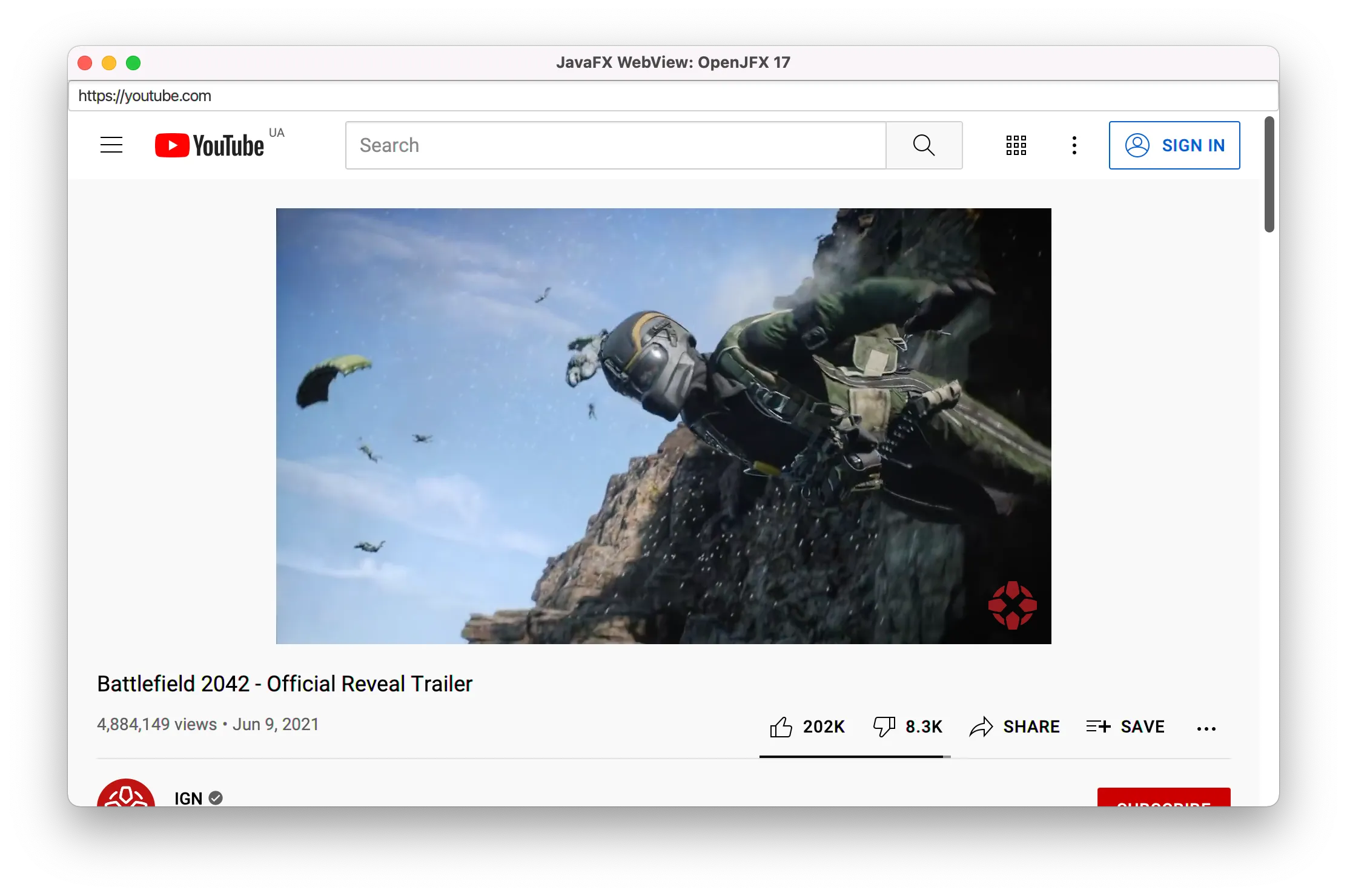 JavaFx 21 WebView YouTube