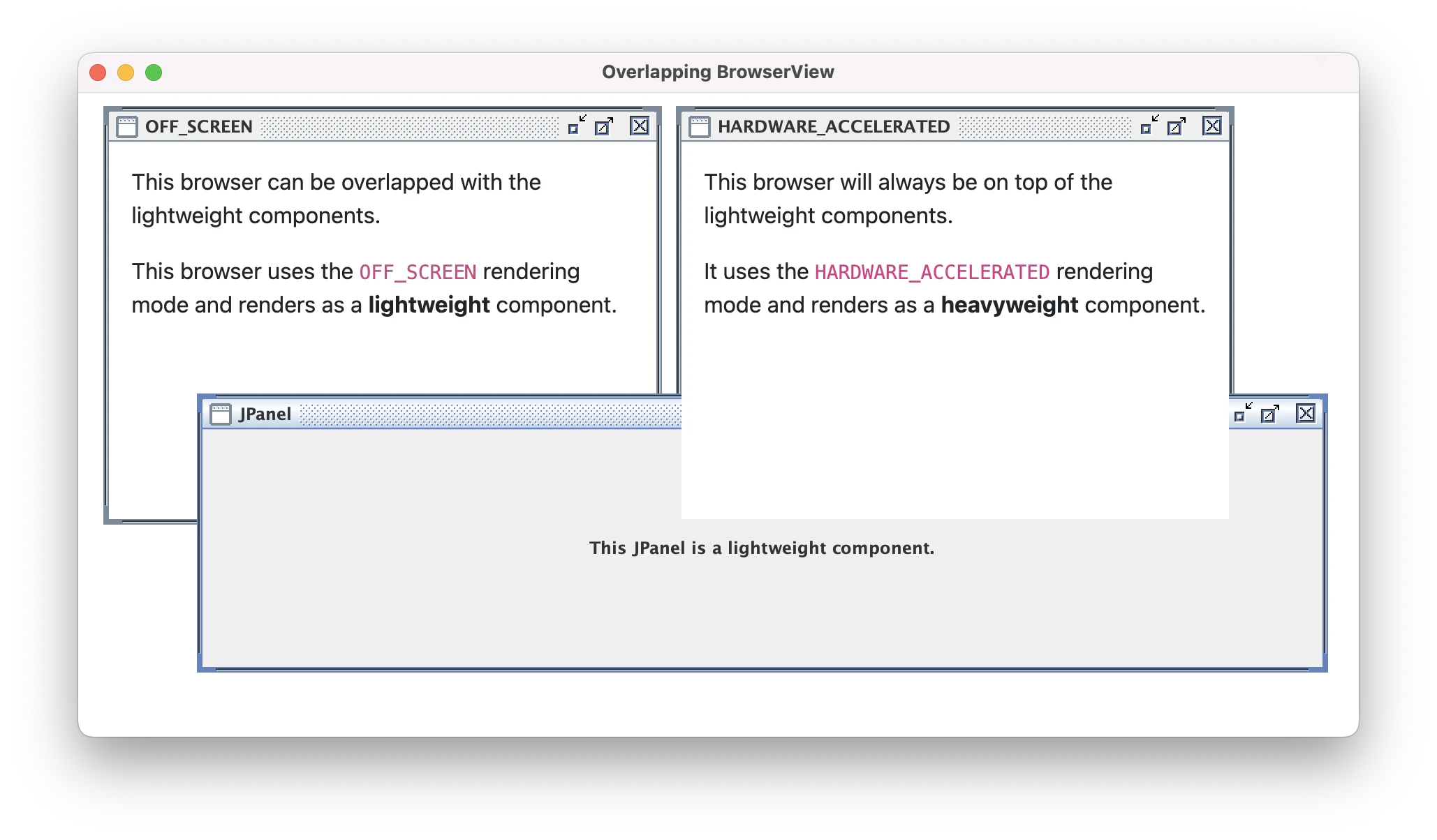 JxBrowser overlapped by other components