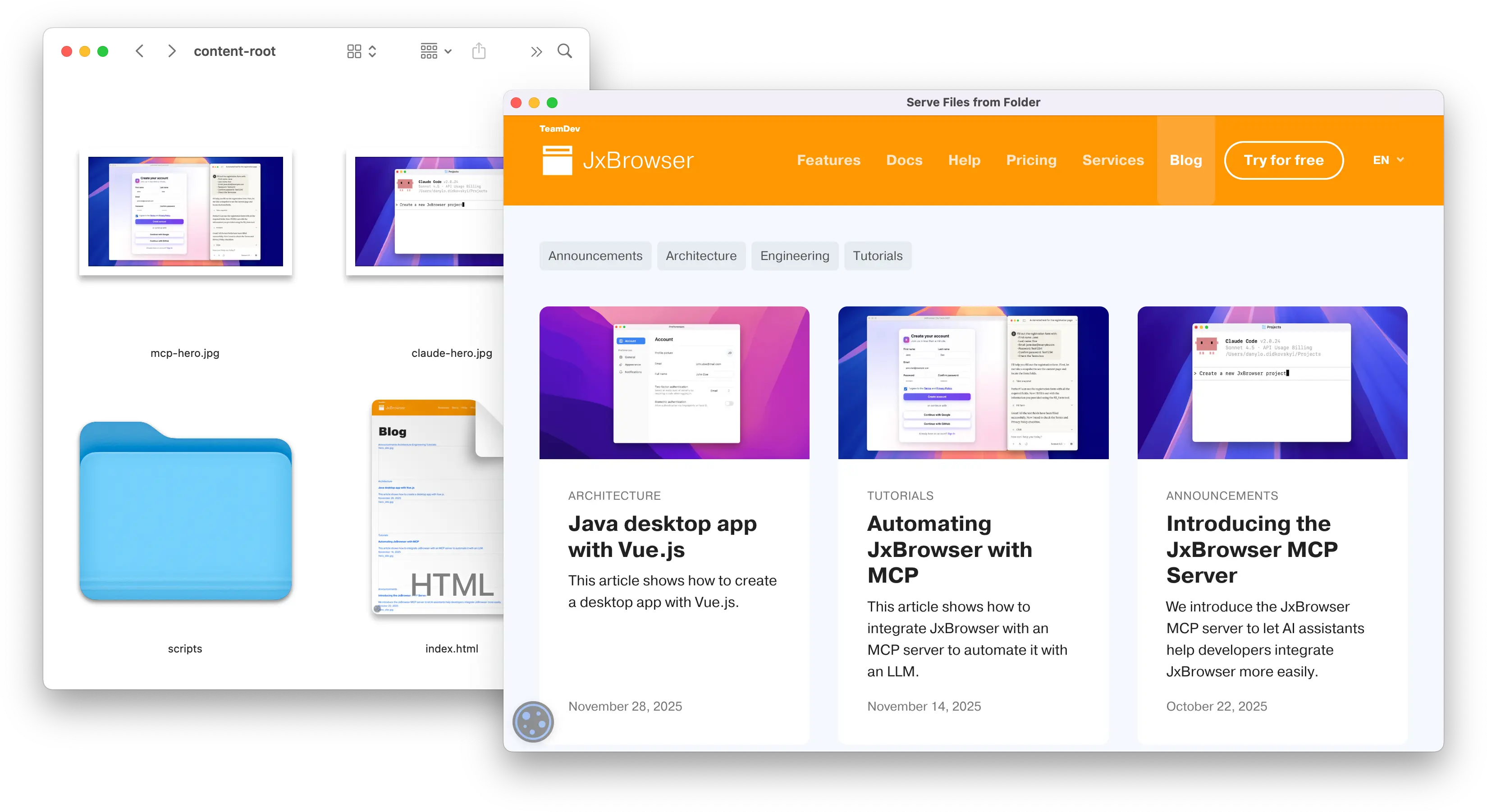 The application loading local content