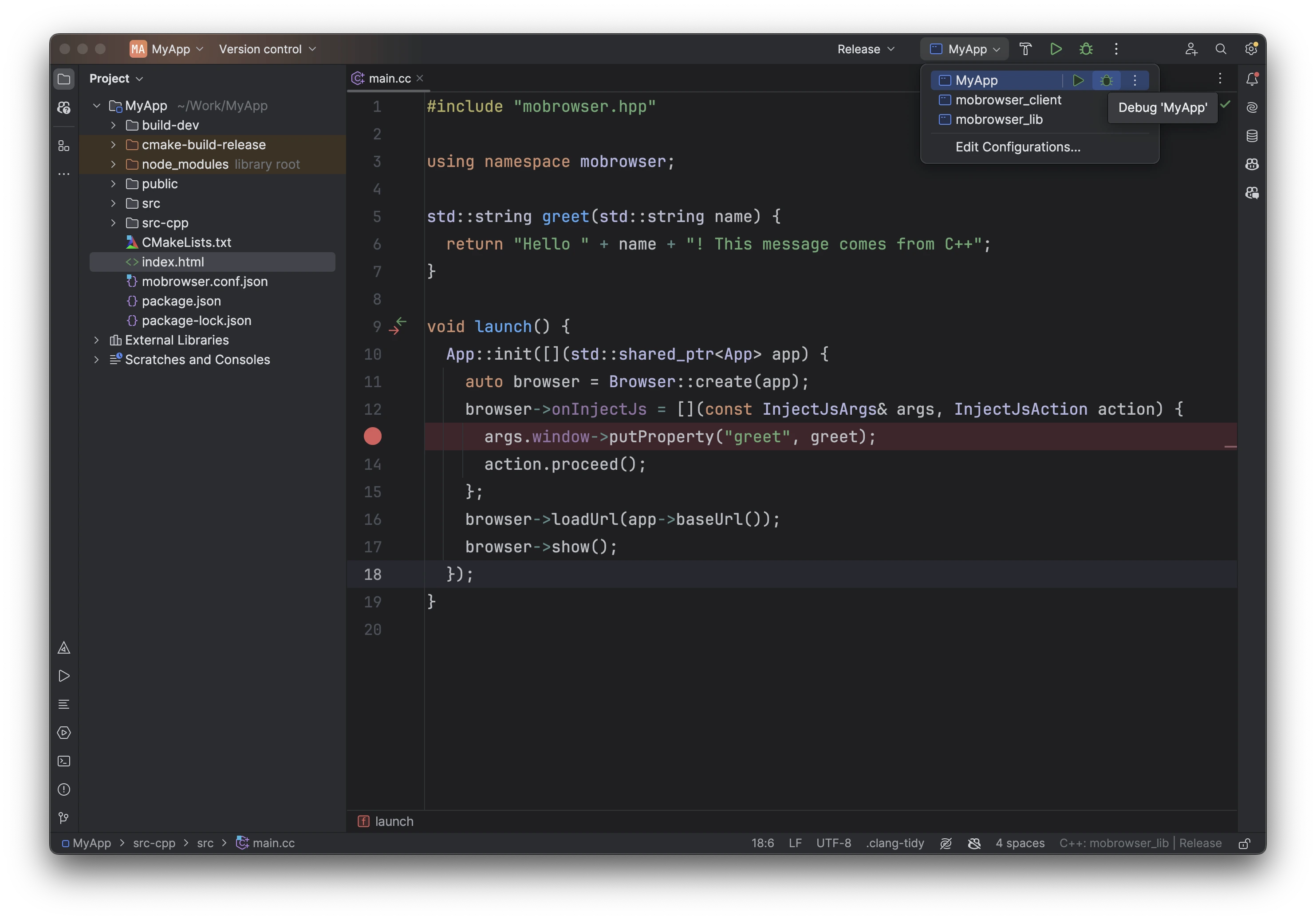 Debug app in CLion