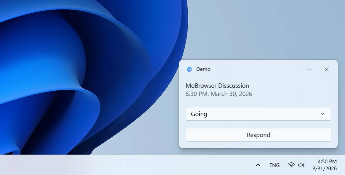 Desktop notification with selection element on Windows