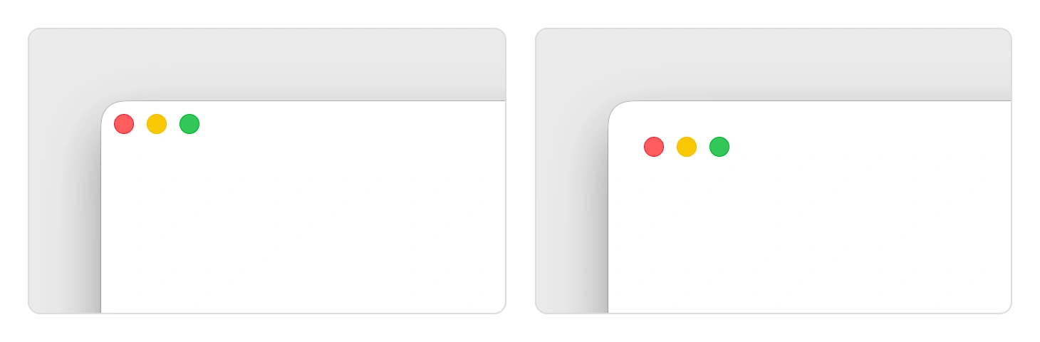 Browser window with custom buttons position on macOS