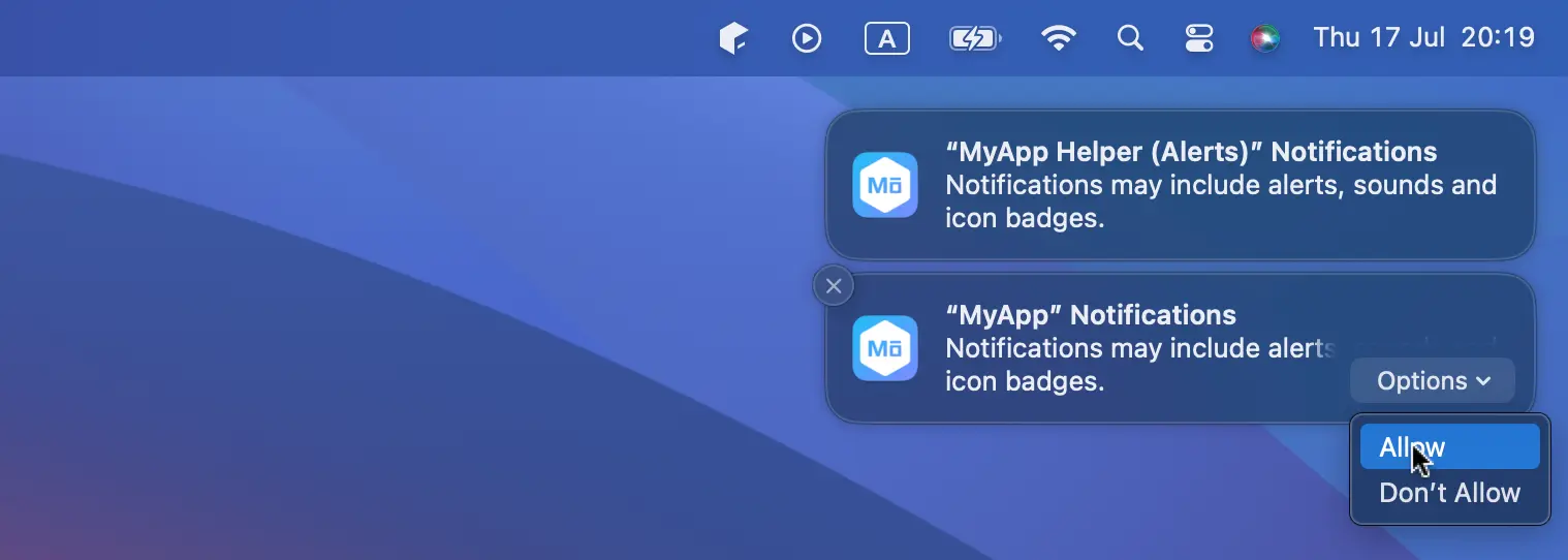 macOS notifications permission allow