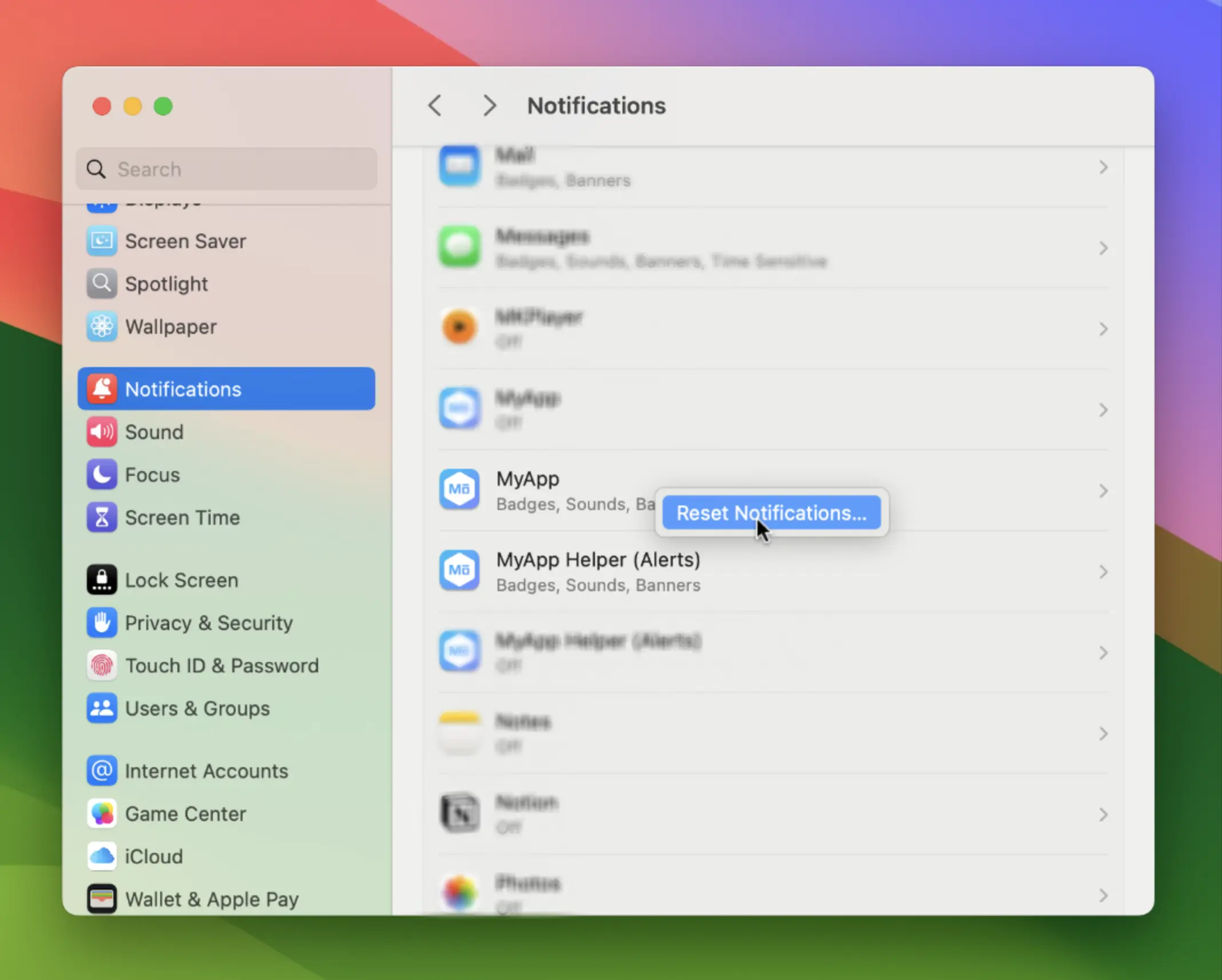 macOS System Preferences Notifications