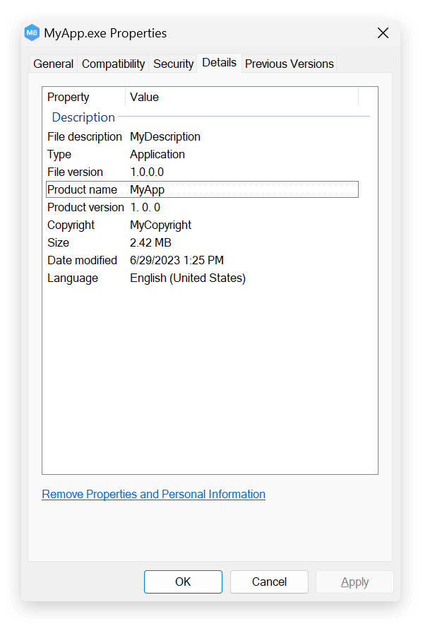 Application properties