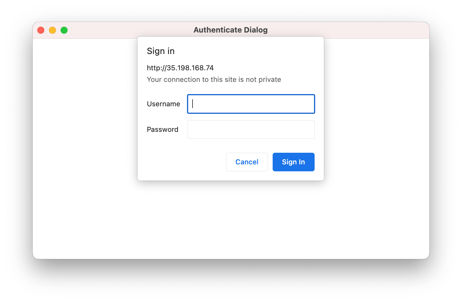 Authenticate dialog