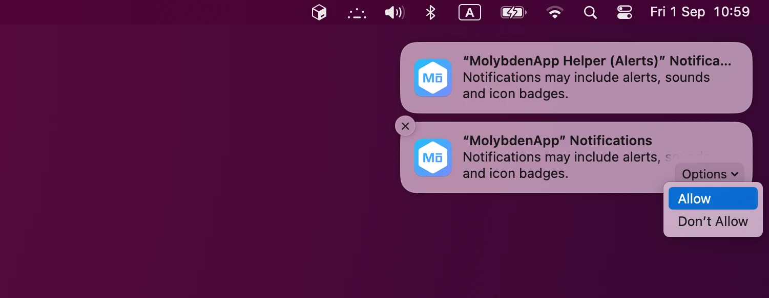 macOS notifications permission allow