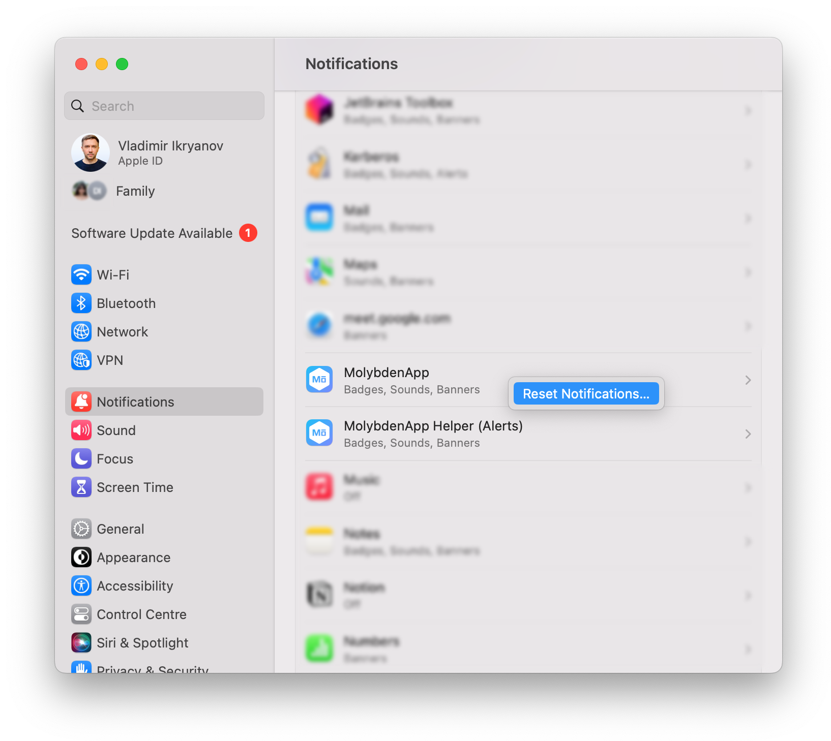 macOS System Preferences Notifications
