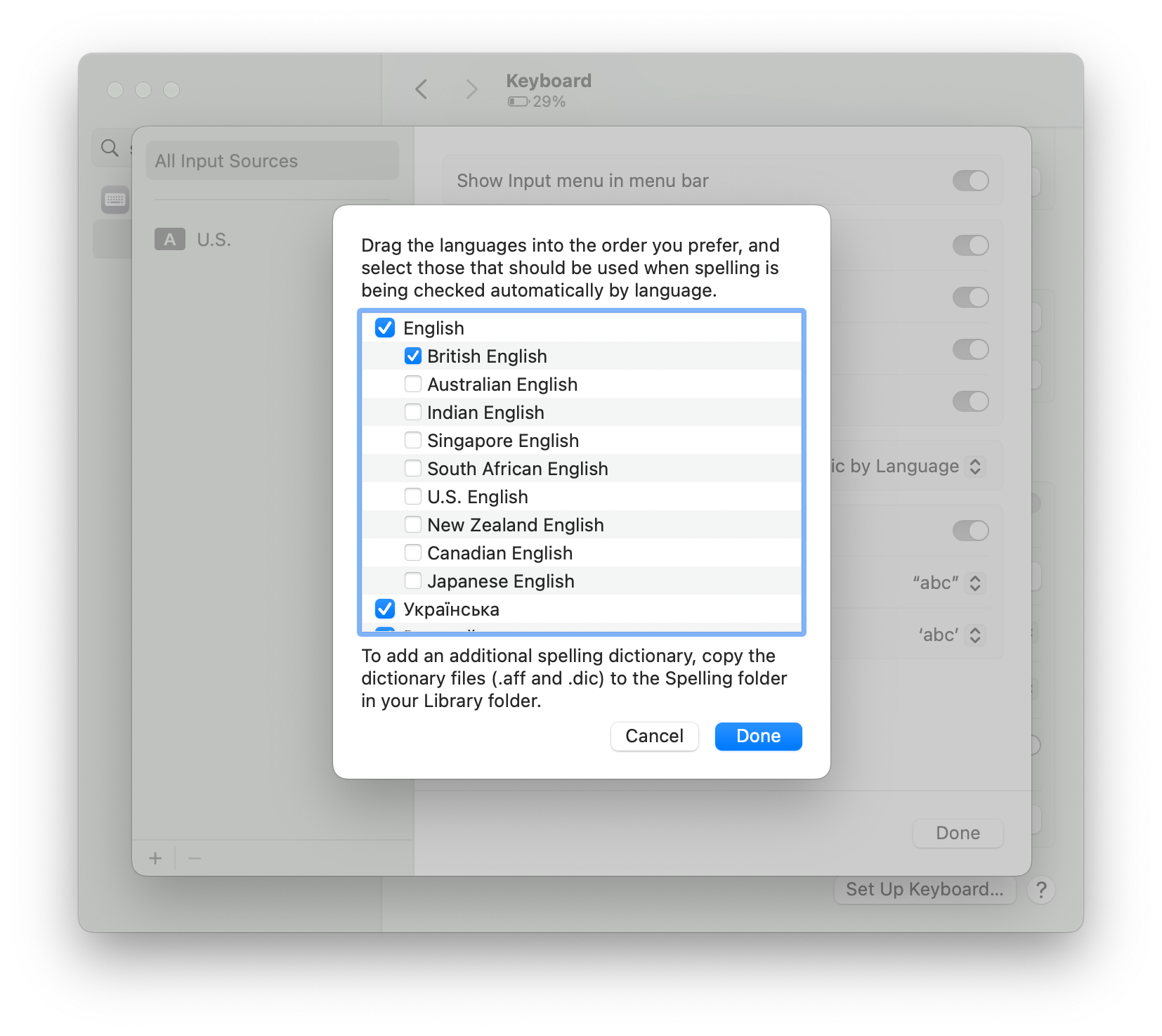 macOS spell checker languages